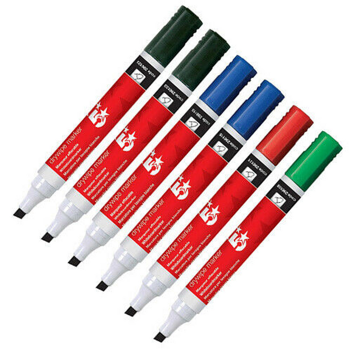 6 Coloured 5 Star Drywipe Markers