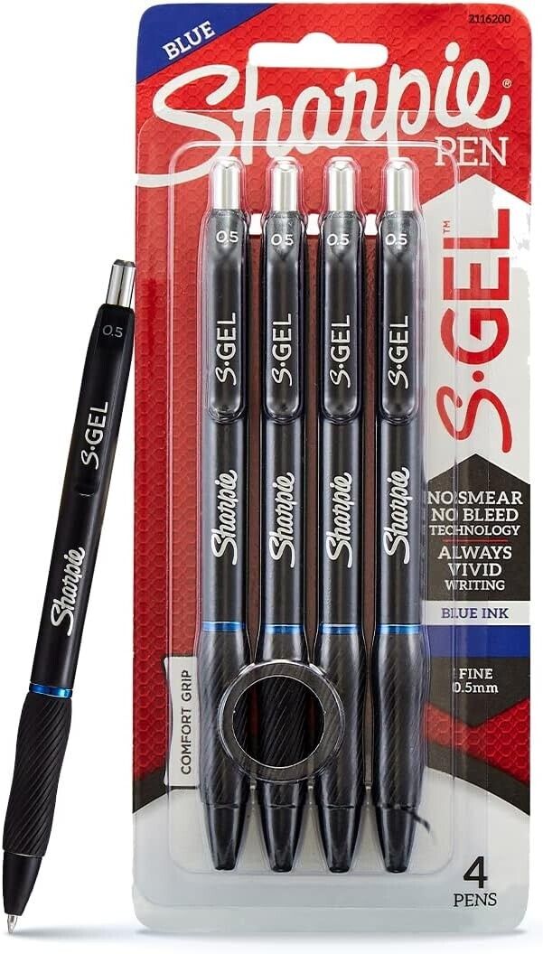 4 Blue Sharpie 0.5mm S-Gel Pens