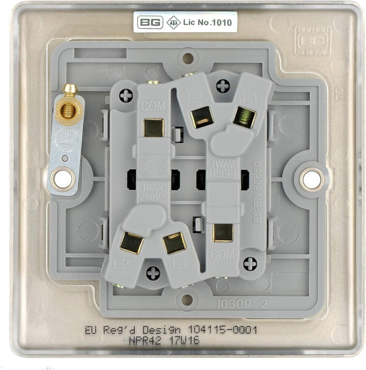 2x BG Electrical Pearl Nickel Double Light Switchs
