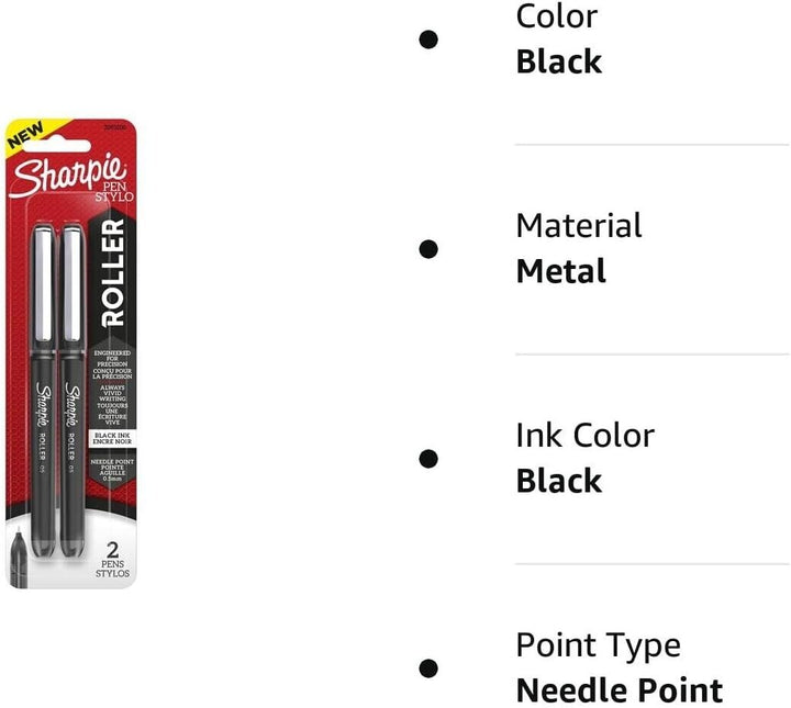 2 Black Sharpie 0.5mm Roller Pens