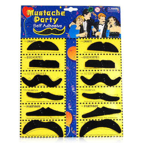 12 Self Adhesive Fake Moustaches