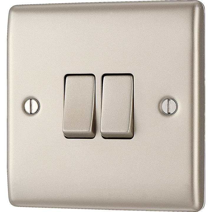 BG Electrical Pearl Nickel Double Light Switch