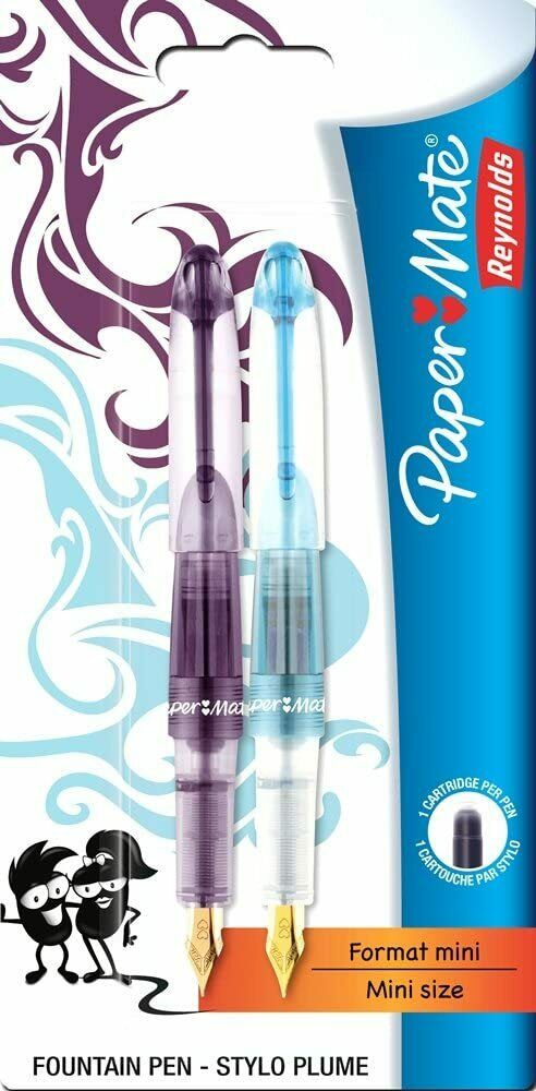 2 Papermate Blue & Purple Mini Fountain Pens
