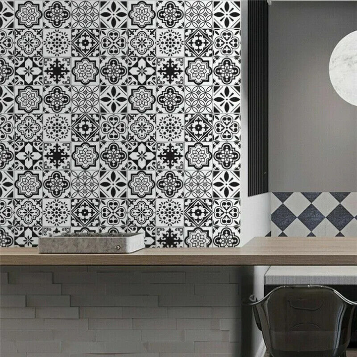 25 Black & White Pattern Tile Stickers