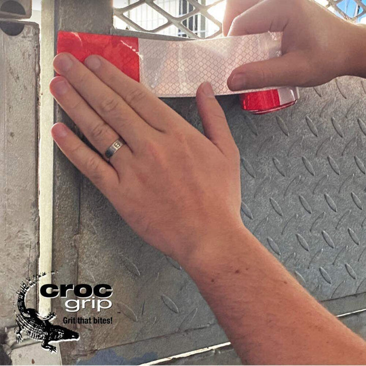 10m Croc Red & White 50mm Reflective Tape