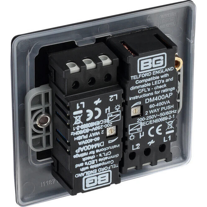 BG Electrical Double Dimmer Black Chrome (200W)