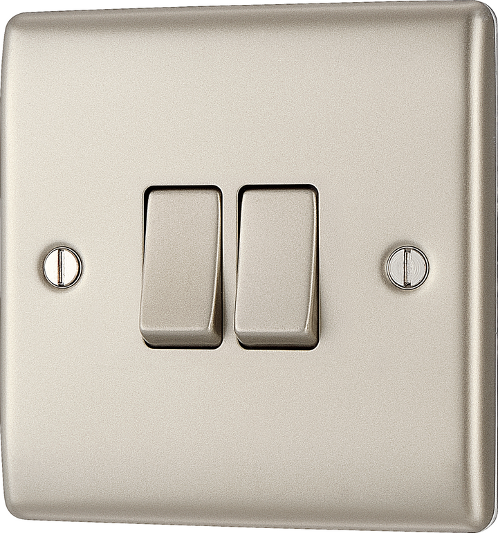 2x BG Electrical Pearl Nickel Double Light Switchs
