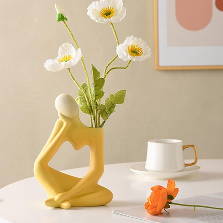 Yellow Ceramic Thinker Flower Vase