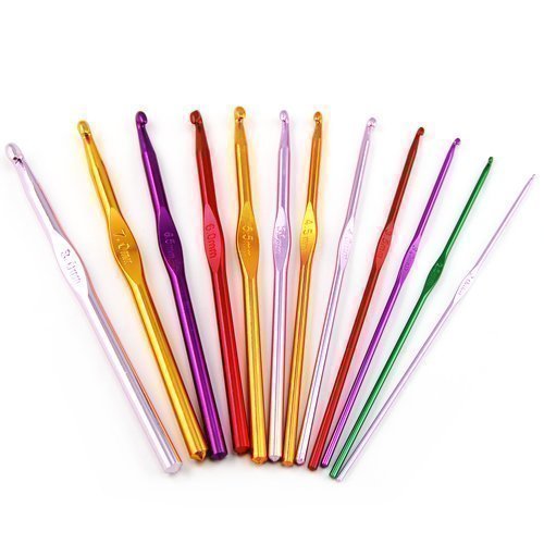 12 Multi Coloured Aluminium Crochet Hooks