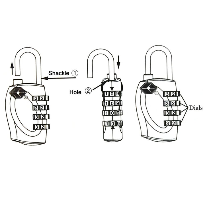 Black TSA Luggage 4-Dial Padlock