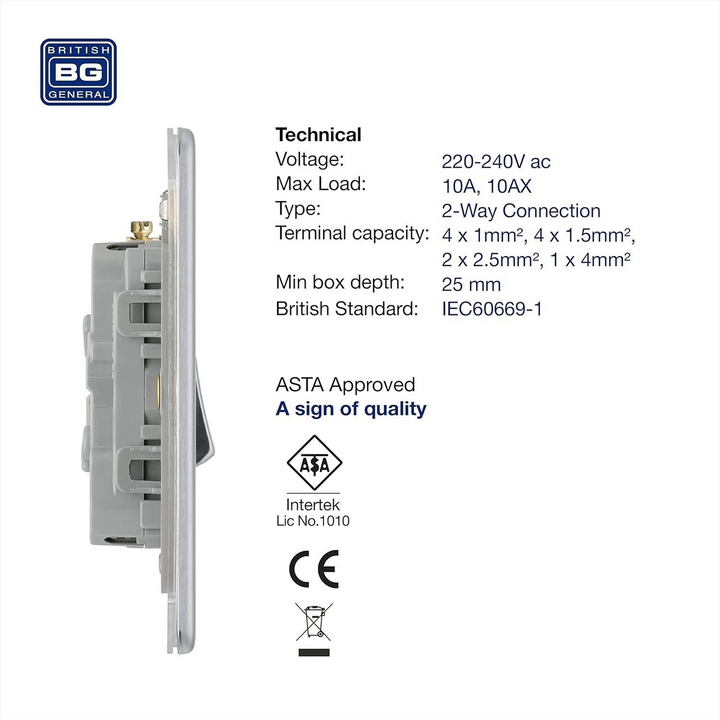 BG Electrical Pearl Nickel Screwless Triple Light Switch