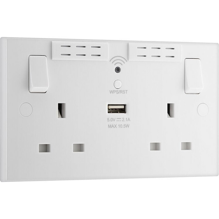BG Electrical White Double Wi-Fi Extender Plug Socket