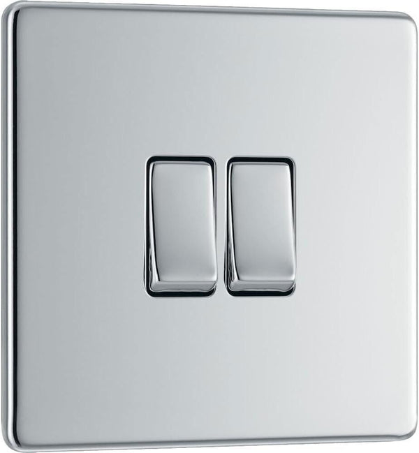 BG Electrical Chrome Screwless Double Light Switch