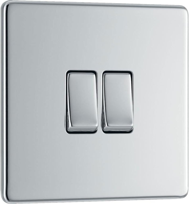 BG Electrical Chrome Screwless Double Light Switch