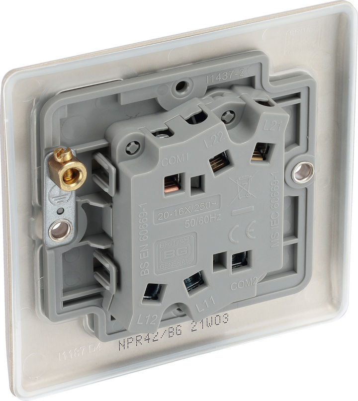 2x BG Electrical Pearl Nickel Double Light Switchs