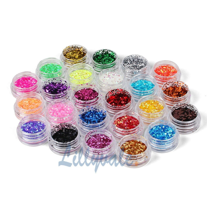 24 Chunky Coloured Glitter Pots