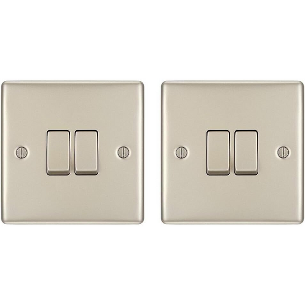 2x BG Electrical Pearl Nickel Double Light Switchs
