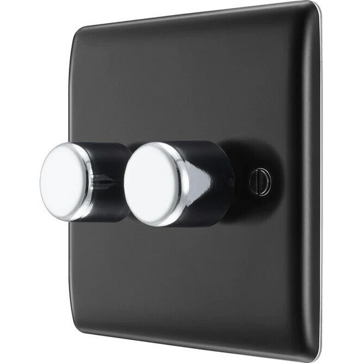 BG Electrical Double Dimmer Black Chrome (200W)