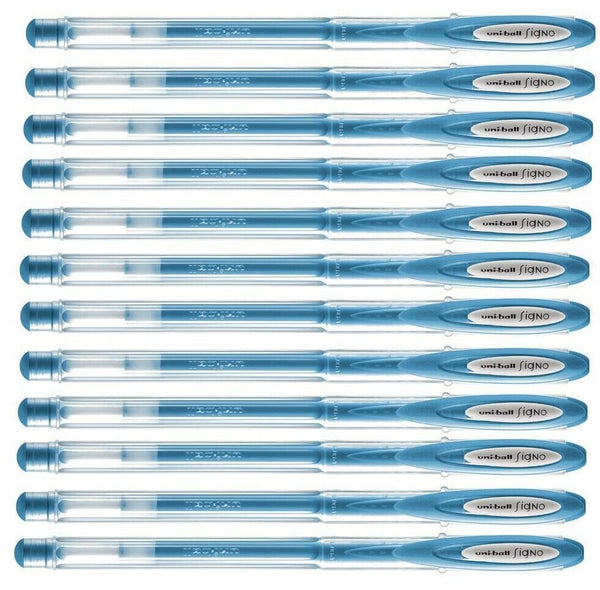 12 Uniball Metallic Blue 0.8mm Medium Rollerball Pens