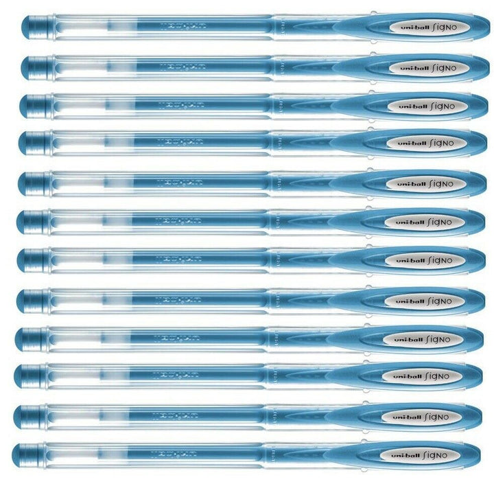 12 Uniball Metallic Blue 0.8mm Medium Rollerball Pens