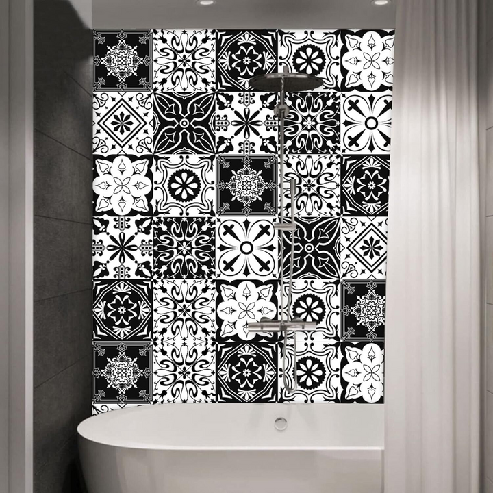 25 Black & White Pattern Tile Stickers