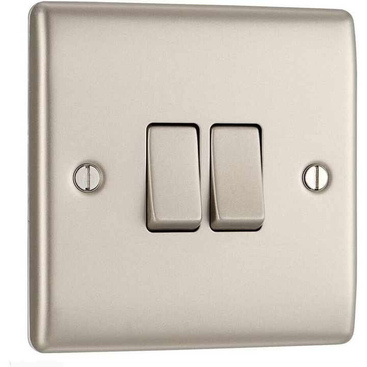 3x BG Electrical Pearl Nickel Double Light Switchs