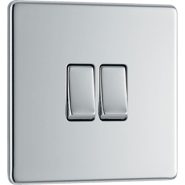 BG Electrical Chrome Screwless Double Light Switch