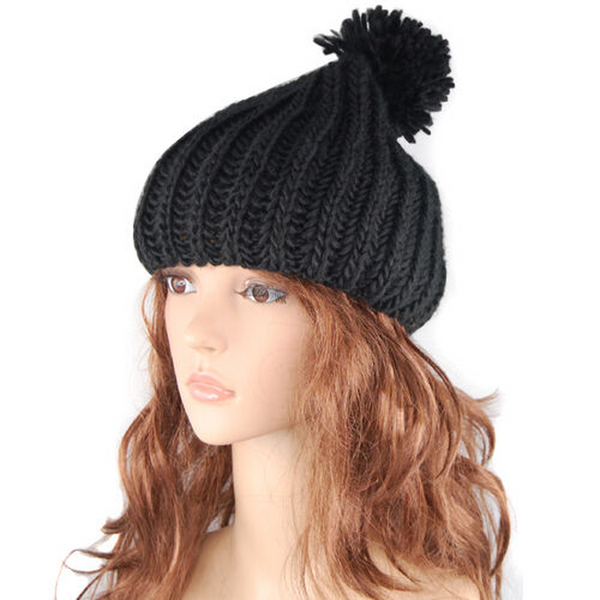 Oversized Knitted Beanie Bobble Hat