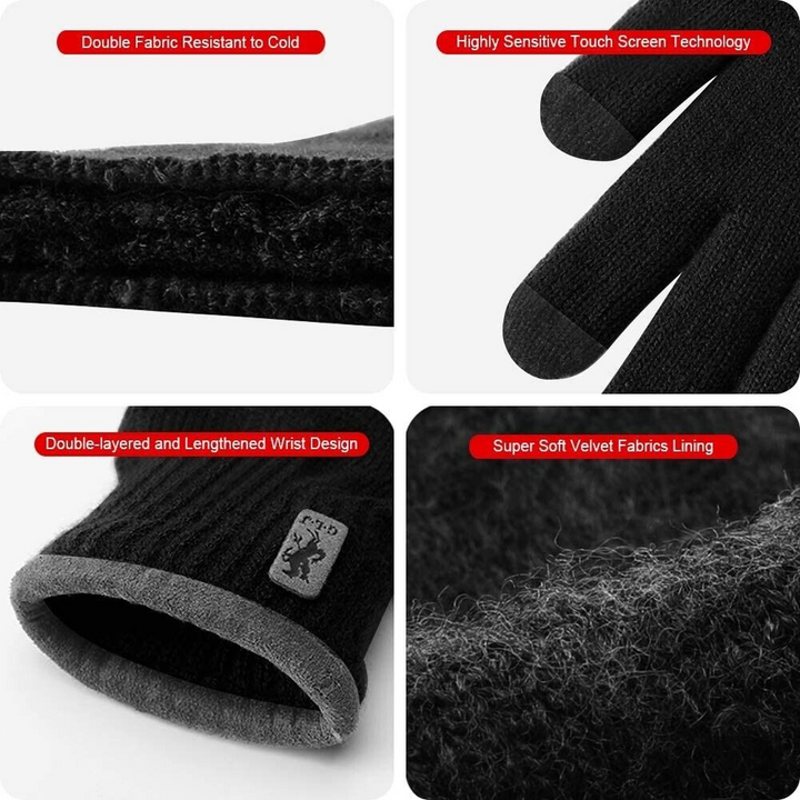 Black Thermal Touch Screen Knitted Gloves
