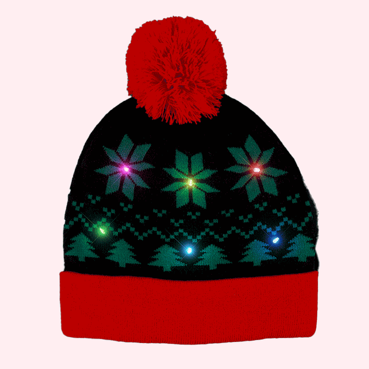 Red Tree LED Christmas Bobble Hat