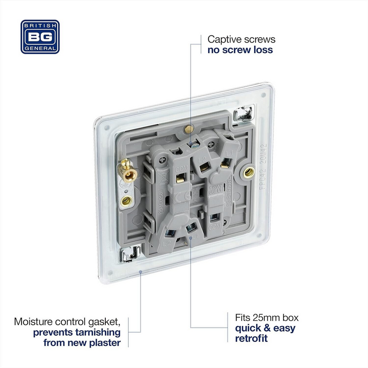 BG Electrical Chrome Screwless Double Light Switch