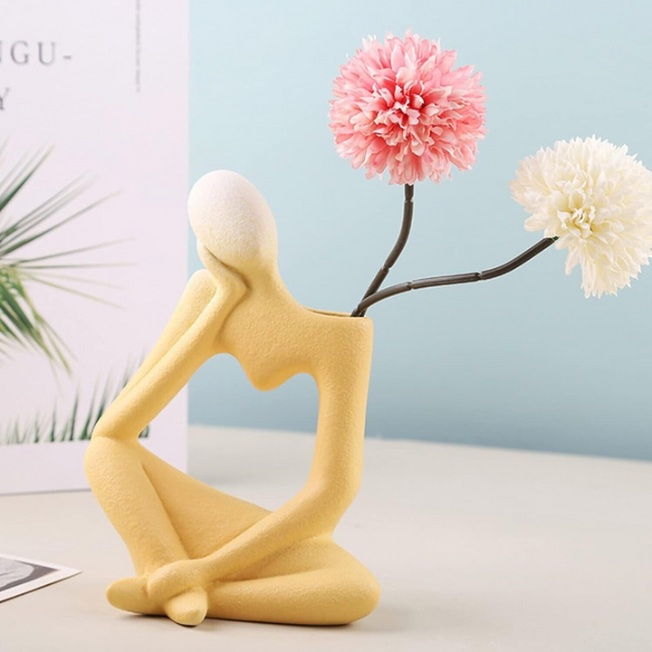 Yellow Ceramic Thinker Flower Vase