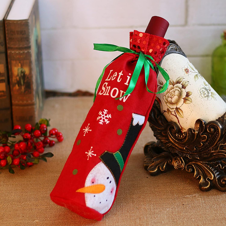 Red Snowman Wine Bottle Stocking