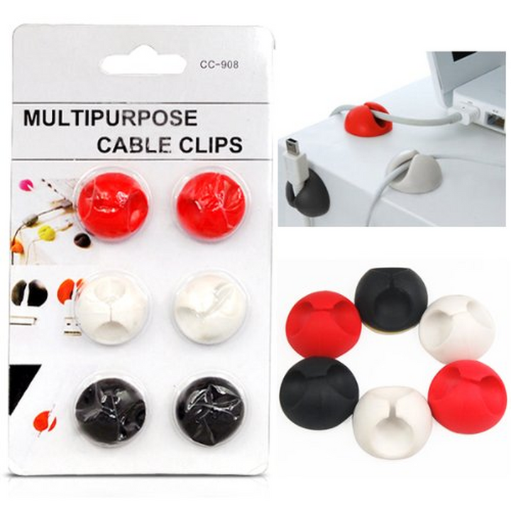 6 Self-Adhesive Cable Tidy Clips
