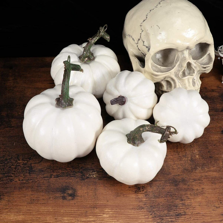 6 White Halloween Foam Pumpkins