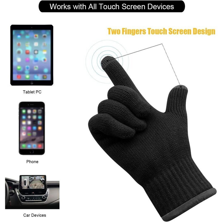 Black Thermal Touch Screen Knitted Gloves