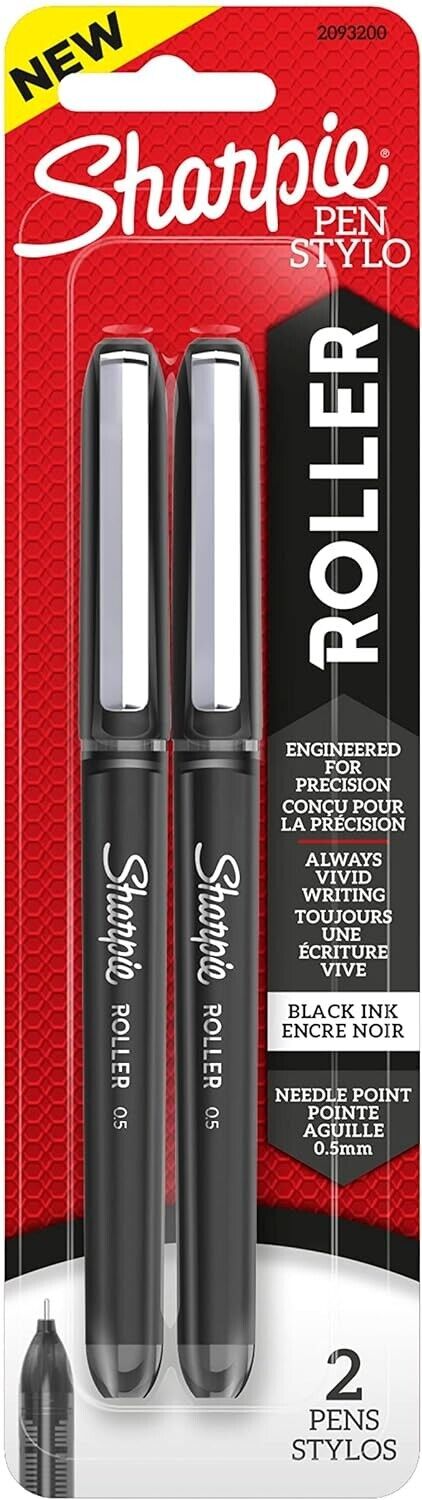 2 Black Sharpie 0.5mm Roller Pens