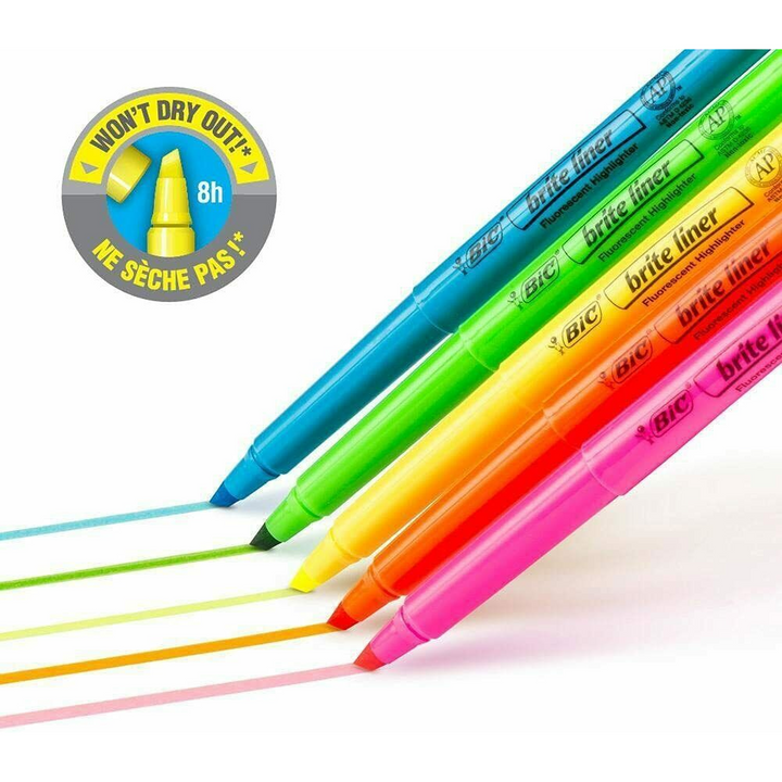 5 Bic Brite Liner Highlighter Pens