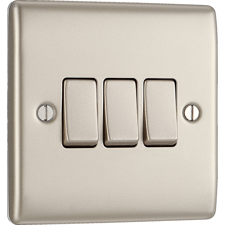 BG Electrical Pearl Nickel Triple Light Switch