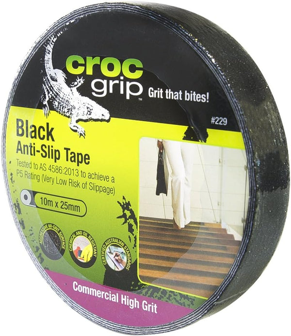 10m Croc Grip Black Anit-Slip 25mm Tape Roll