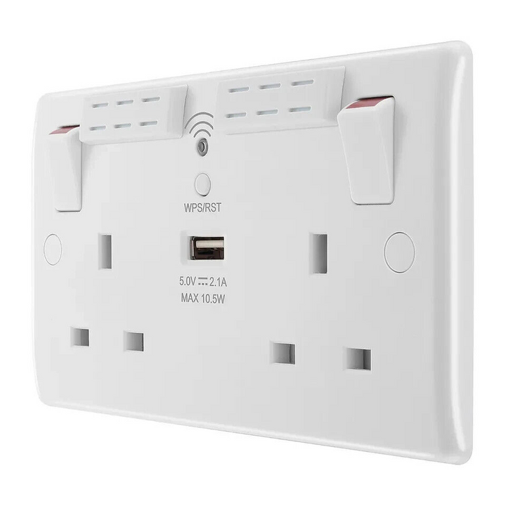 BG Electrical White Double Wi-Fi Extender Plug Socket