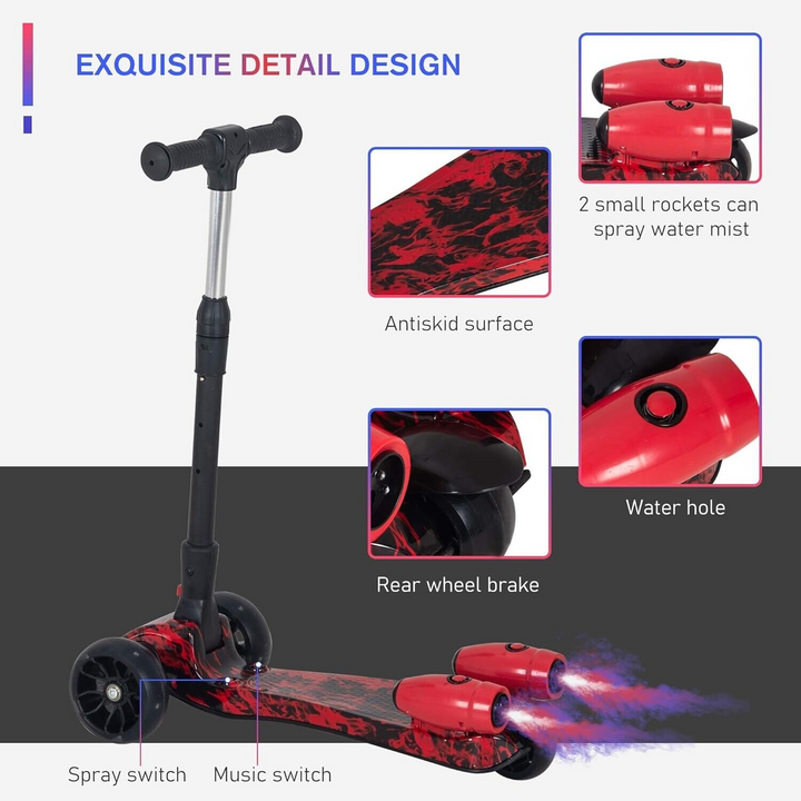 Homcom Kids Red Rocket LED Light Scooter