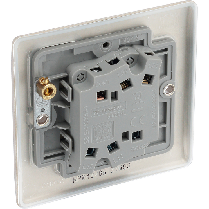 3x BG Electrical Pearl Nickel Double Light Switchs