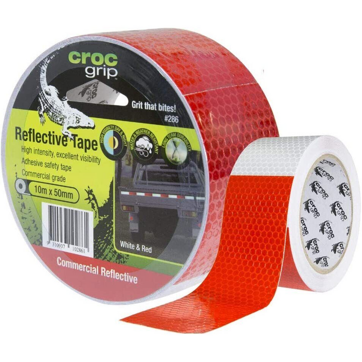 10m Croc Red & White 50mm Reflective Tape
