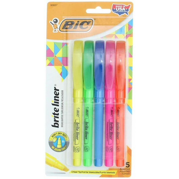 5 Bic Brite Liner Highlighter Pens