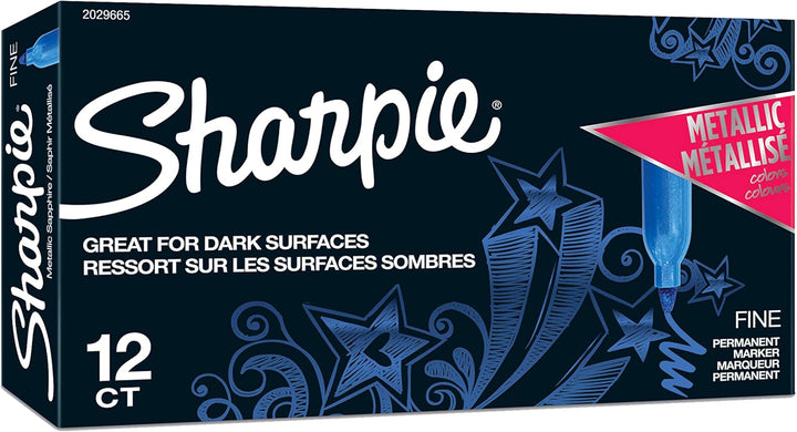 12 Sharpie Sapphire Blue Metallic Fine Permanent Markers