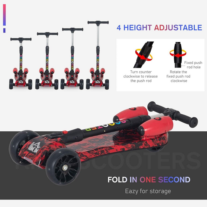Homcom Kids Red Rocket LED Light Scooter
