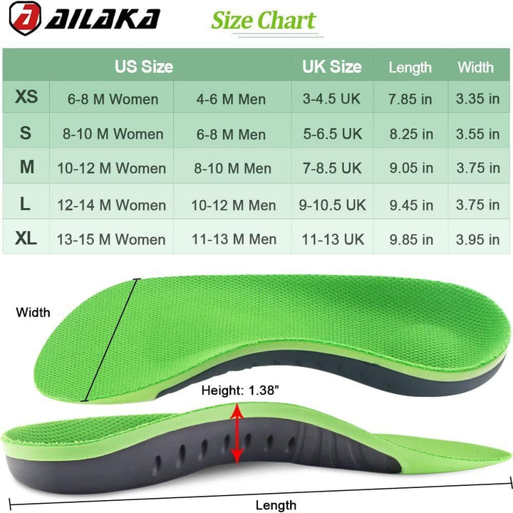 Adult Green 3/4 Arch Support Shoe Insole