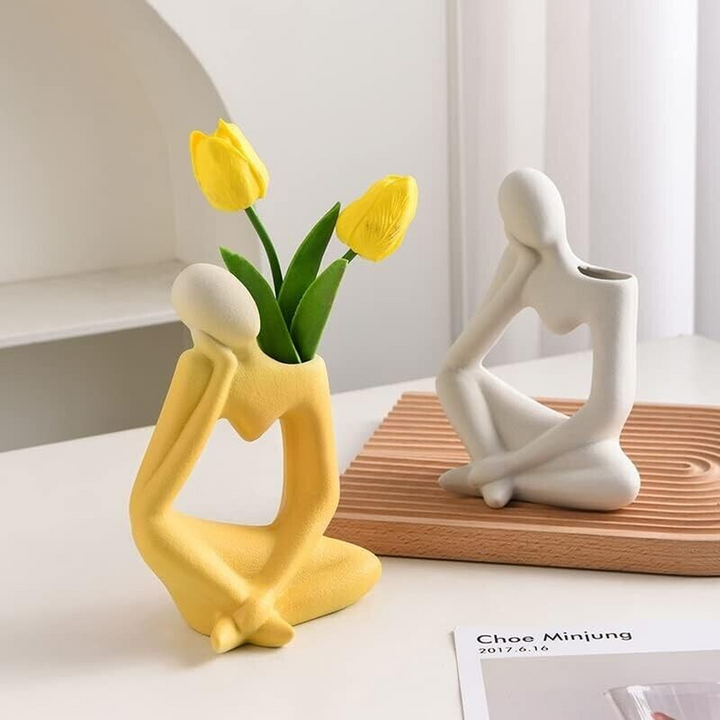 Yellow Ceramic Thinker Flower Vase