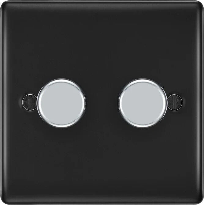 BG Electrical Double Dimmer Black Chrome (200W)